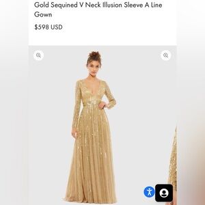 Mac Duggal Gold Sequin Illusion Sleeve Dress